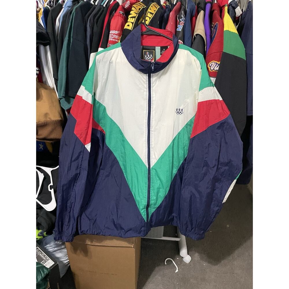 Size 2XL- VTG JC Penny Team USA Olympics Windbreaker Nylon Jacket Green Red Blue